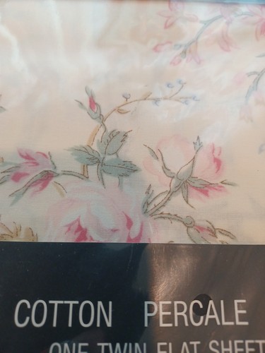 Ralph Lauren Twin Flat Sheet Cream Floral Rose Wisteria Blue Ribbon Vines Vintag - Picture 4 of 13