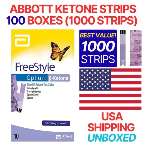 USA Freestyle Optium Ketone Strip 100x10 PACK=1000 STRIPS EXP 04/27