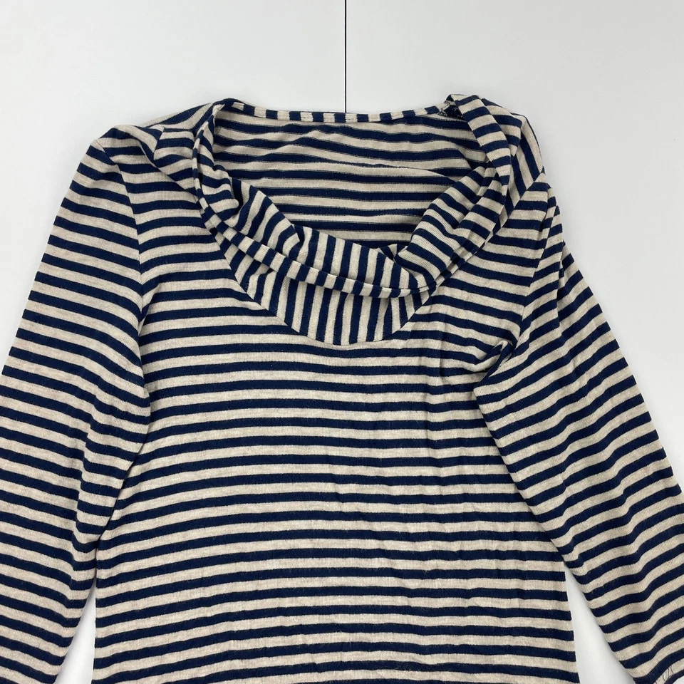 Top de jersey FASE OCHO 10 azul beige a rayas cuello capucha manga 3/4 para mujer Foto 4 de 4