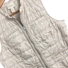 Chico's Women's M Vest Quilted Puffer Polka Dot Full Zip Lightweight Casual Chic