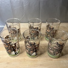 Vintage Davy Crockett Drinking Glasses Set of 6 Frontier Cowboy Tumblers 1950s
