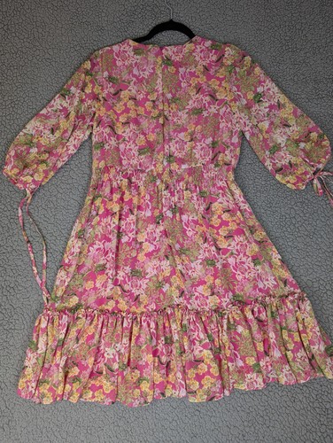 Taylor Dress Size 8 Floral Pink Tiered Layered Midi Bloomcore Cottage Fairy Fest - Picture 11 of 16