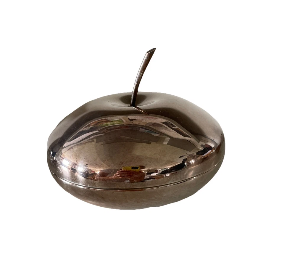 Caja/vasija plateada Lino Sabattini Christofle manzana modernismo de mediados de siglo Foto 2 de 4