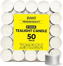 8 Hour Tea Lights Candles (50 Pack) - White Long Lasting 50 pack, 