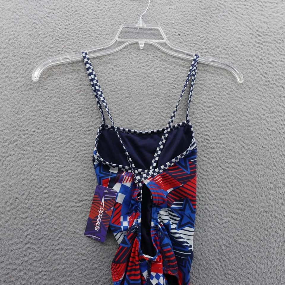 Traje de baño Speedo estampado de tres piezas con espalda talla 30 azul rojo para mujer nuevo con etiquetas Foto 4 de 4
