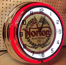 19" NORTON Motorcycles British Machines Since 1898 Sign Double Neon Clock