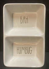 Rae Dunn by Magenta Glossy White BAH HUMBUG Candy Dish Divided Tray
