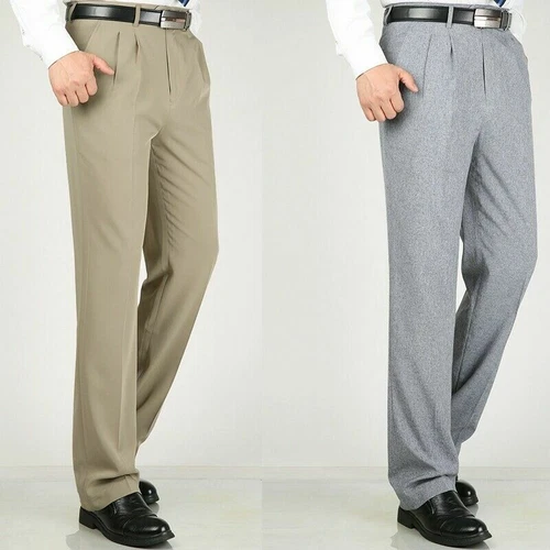 Men Formal Dress Pants Business Suit Straight Leg Trousers Pleated Front Solid - Picture 4 of 28