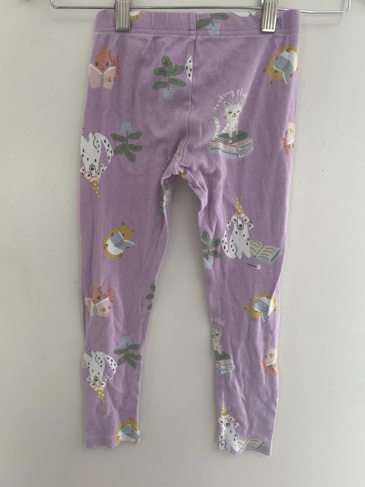 Carter's Kid Girl Cute Dogs Cats Reading Club 100% Cotton Long PJ Pants Purple 5 - Image 3 of 4