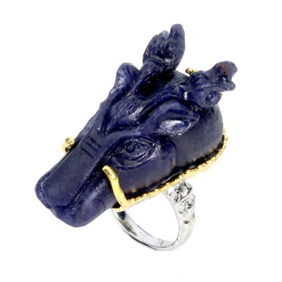 925 Sterling Silver Ring Aventurine Deer Carving Gemstone Jewelry Size 8.5