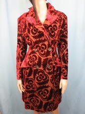 New Prada Burgundy Floral Velvet Jacquard Buttons Double Breasted Coat 40 Us 6