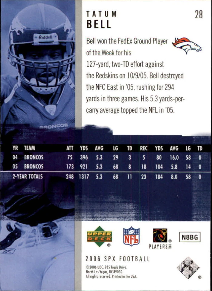 A2087- 2006 SPx #28 Tatum Bell - NM-MT - Image 2 of 2