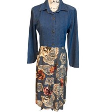 Vtg Women  s Boy Blue Denim Floral Maxi Dress Sz S Button Down Long Sleeve