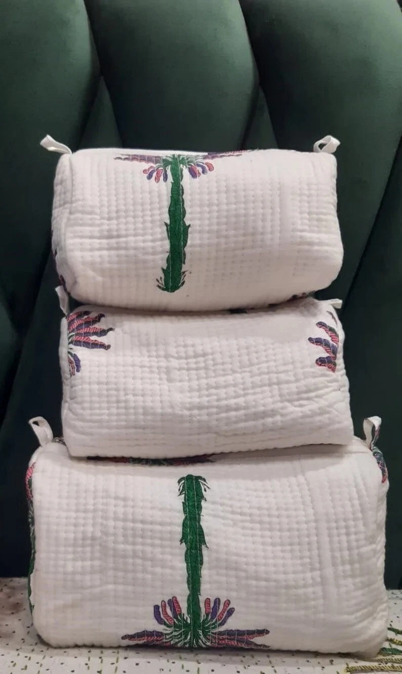 Indian Purple Palm Tree Toiletry Bag Unisex Makeup Bags Waterproof 3 Pcs. Set US