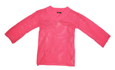 Boohoo Womens Pink Long Sleeve Plunge V Neck Cover Up Crochet Beach Dress M