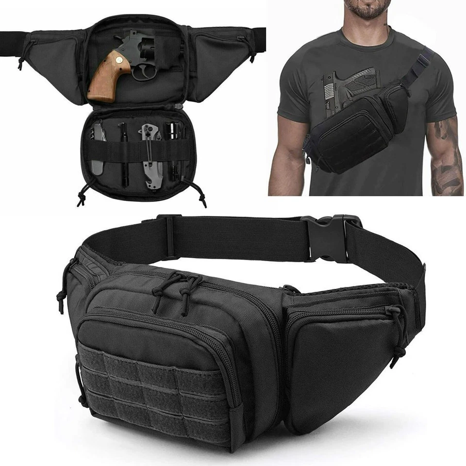 Tactical Concealed Carry Fanny Pack Holster Waist Pack Bag Gun Holster Hiking - Image 2 of 4