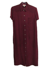 Talbots Petites Wine Short Sleeve Shell Button Up Midi Shirt Dress PM NWT $128