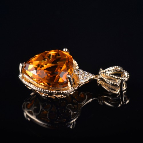 6.5ct Yellow Creastly Solid14k Yellow Gold Natural Citrine Diamond Pendant - Picture 2 of 10