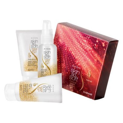 MINI SET GLAMOROUS GOLD AVON SKIN SO SO SOFT Peelingöl 3 Produkte