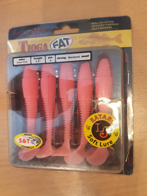 NEU 5x Angel Köder Lucky John Tioga FAT PINK 10cm Gummiköder 3,9'' Bait Fisch NEW