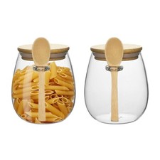 Glass Storage jars with Bamboo Lids and Spoon - 28 oz Airtight Storage Contai...