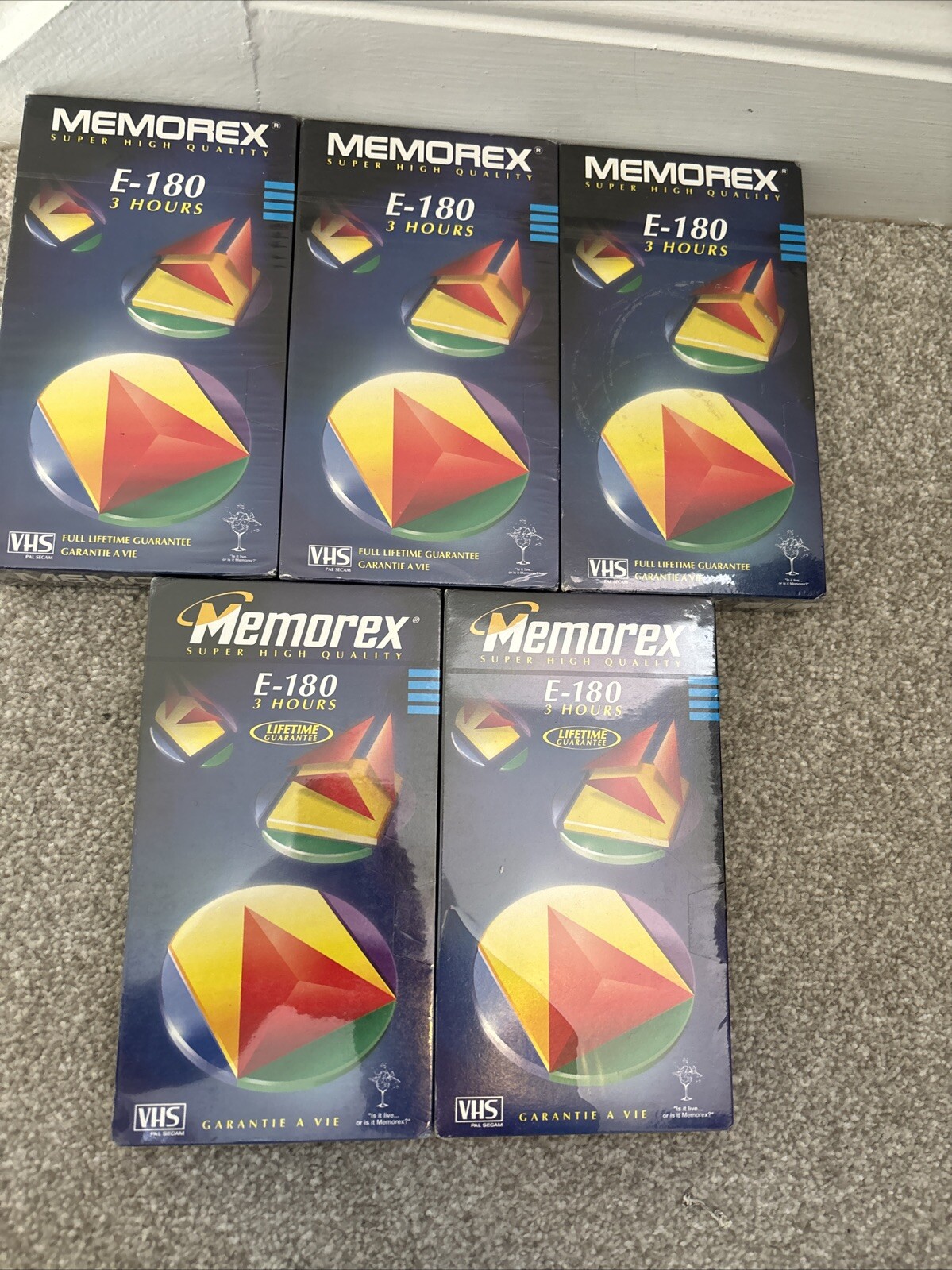 Memorex SHQ E-180 VHS Blank Video Cassettes X5 New & Sealed
