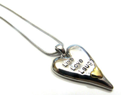 LIVE LOVE LAUGH Necklace pendant long silver tone necklace Lia Sophia