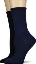 2 PAIR - HANES WOMENS WOOL BLEND CREW SOCKS - SIZE 5-9 - 1 BLACK, 1 BLUE