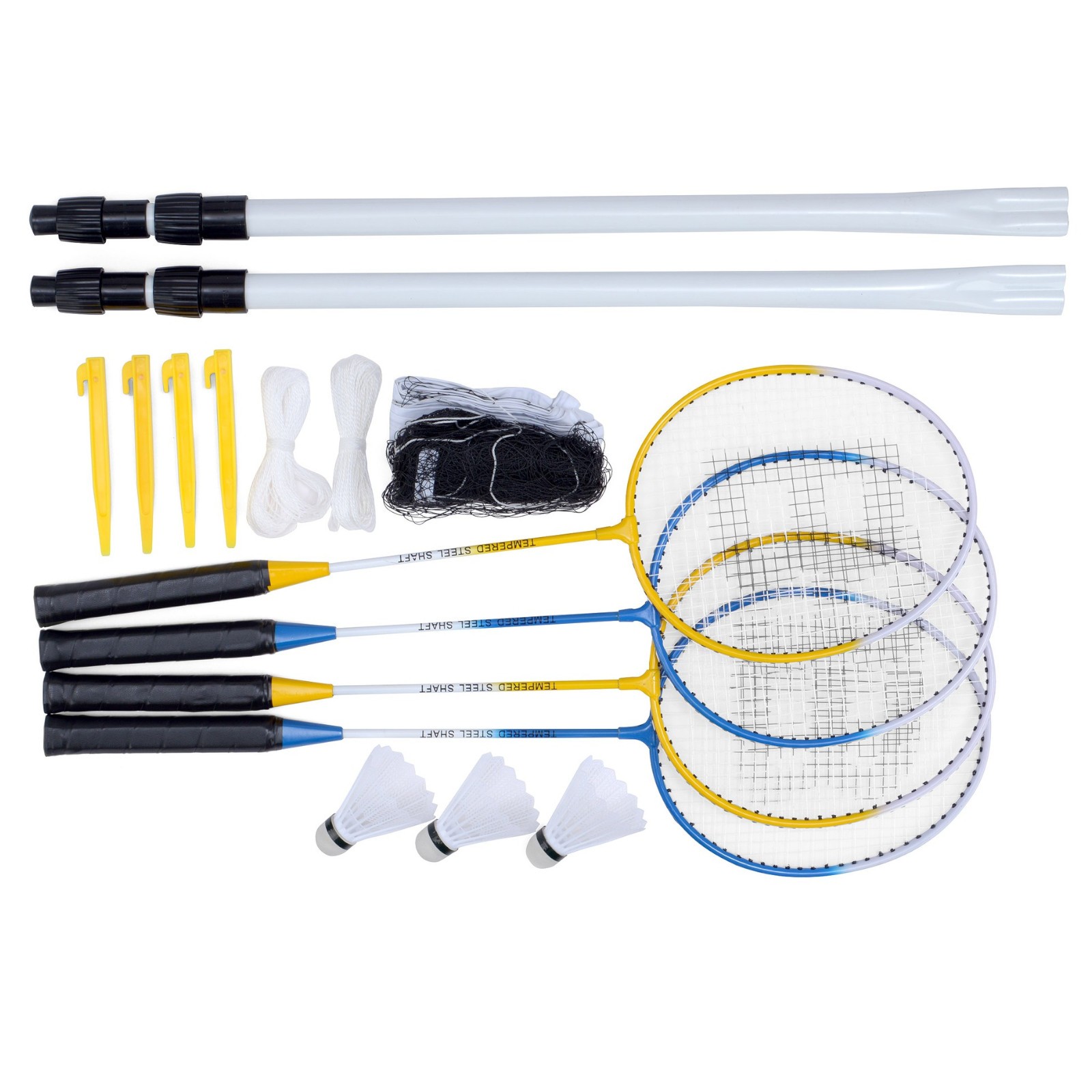 Badminton Set 4 Player Pro Baseline Rackets Net Shuttlecocks Family Fun
