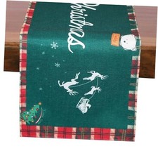 Waterproof Plaid Merry Christmas Table Runner, 16" x 72", Table Runner Green
