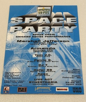 Space Party 1995 Alter Schlachthof Koblenz Flyer Rave Techno DIN A6 Jefferson