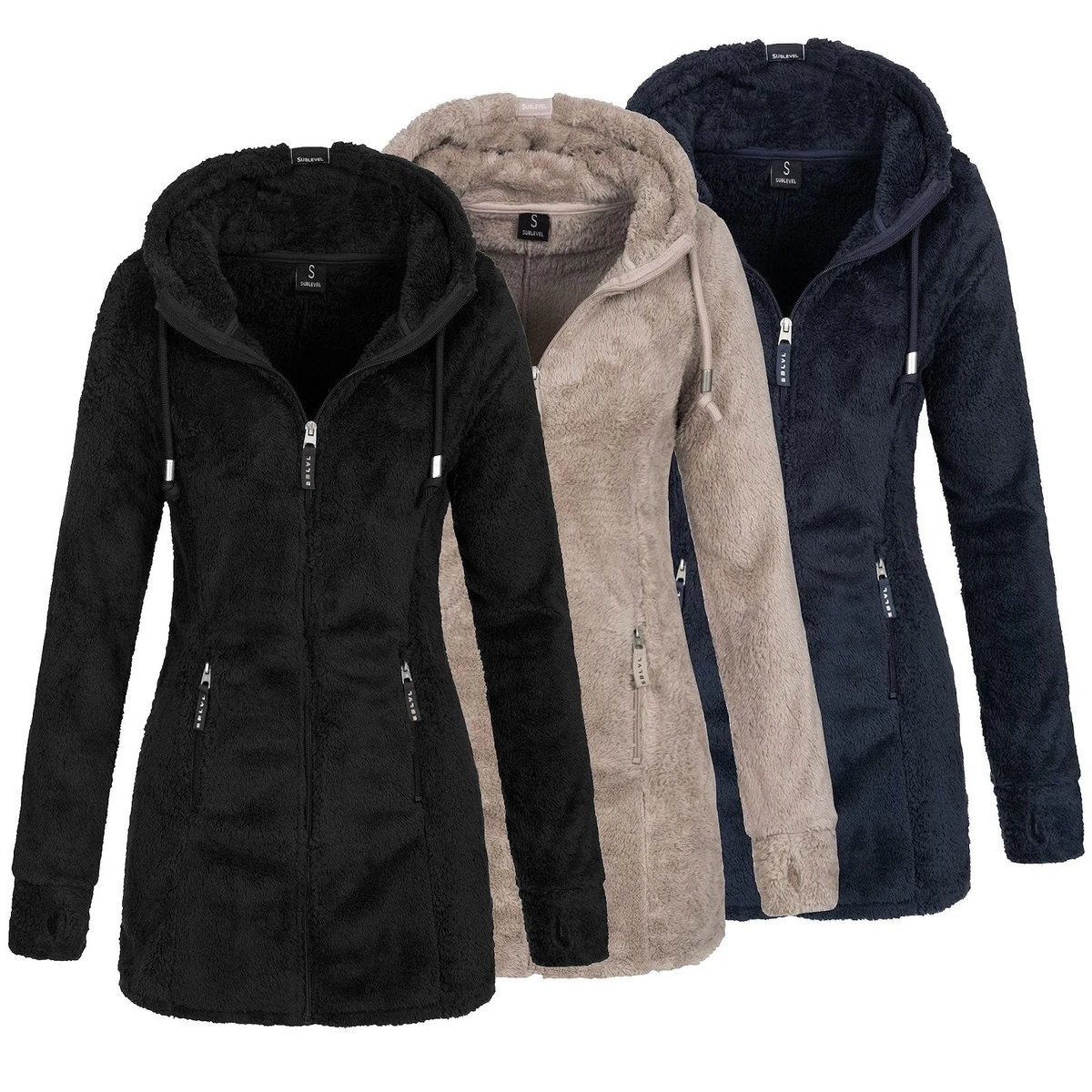 Sublevel Damen Teddy Fleecejacke Mantel Kapuze Kuschel Zip Hoodie LSL-357