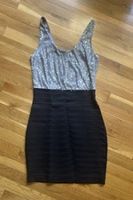 Express Sequin Bodycon Dress Womens S Black Silver Party Cocktail Mini