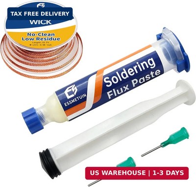 Desoldering Wick & No-Clean Soldering Flux Paste Kit 10cc Rosin Flux + 10ft 0.08