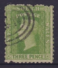 NSW RARE 1865 3d Bright Yellow Green QV DIADEM WMK 3  USED SG 161  CV$150( SF88)