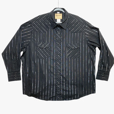 Wrangler Shirt Mens Size 2XL Black Metallic Stripe Button Up Snap On 