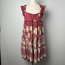 Free People Bali Wild Daisy Mini Slip Dress Renaissance Red Tiered Ruffle Boho M