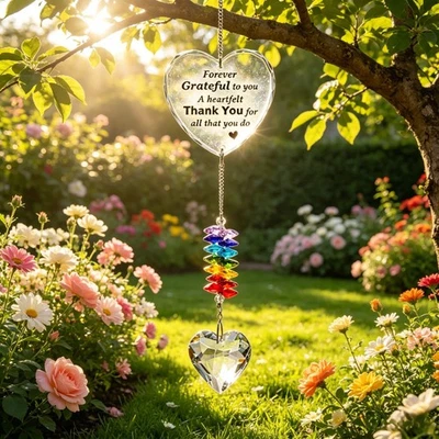 Sonnenfänger mit Gravur Herz Design und bunten Edelstein Prismen 31 cm lang - Bild 1 von 4