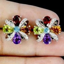 925 Sterling Silver Earrings Pear Citrine 6x4mm Amethyst Gemstone Jewelry