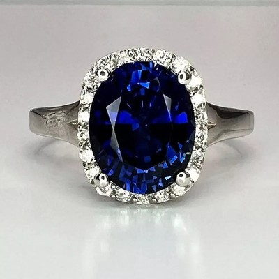 5.35 Ct Oval Cut Natural Sapphire Diamond Bridal Wedding Ring 14K White Gold