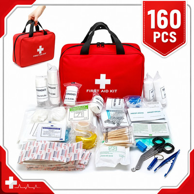 First Aid Kit 160 Pcs Camping Emergency Survival Kit for Car Home Office Hiking
