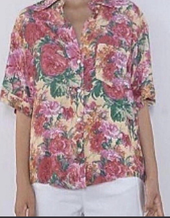 Zara Multicolor Oversized Button Down Floral Blou… - image 1