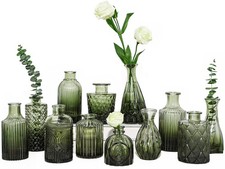 Green Glass Vases Set 12pcs Small Flower Bud Vases Centerpieces for Decor