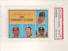 DRYSDALE KOUFAX JONES BROGLIO 1961 TOPPS NL STRIKEOUT LEADERS PSA 8 Q5775