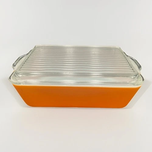 Vintage Pyrex 503 Orange Refrigerator Dish w 503-C Ribbed Glass Lid 1.5 Qt