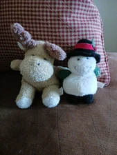 2 Russ Home SCRUB Buddies bean Bag Style Terry Cloth Moose & SNOWMAN Plush 
