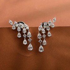 Pear/Round Cut Natural Diamond Drop Dangle Earrings 14k White Gold Special Gift