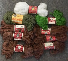 9 Skeins Aunt Lydias Heavy Rug Yarn 6 Brown 2 Green 1 White Vintage Crafts