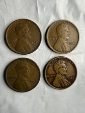 Lot of 4 Early Lincoln Cents - 1911 1915 1918-D 1920 - Medium Grade Decent Types