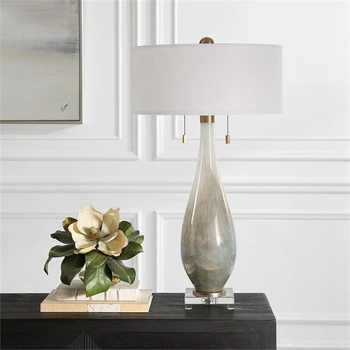 Uttermost Cardoni 2-Light Transitional Fabric & Glass Table Lamp in White/Bronze - Picture 7 of 7